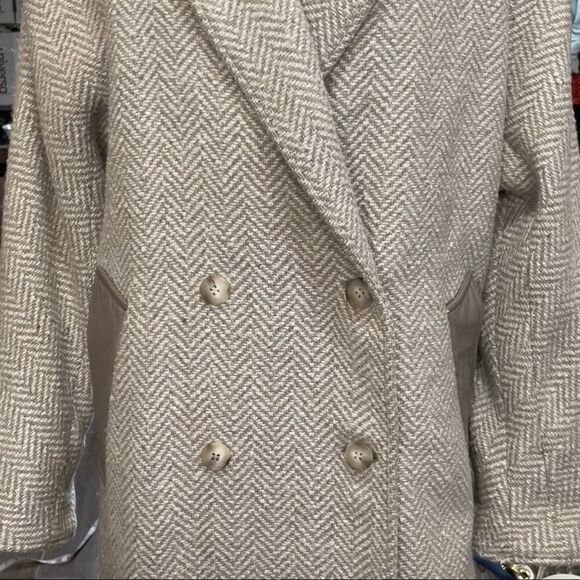 London Fog Tempo Europa Vintage Pure Wool Leather Collar Trench Coat Size 12 - Picture 13 of 15